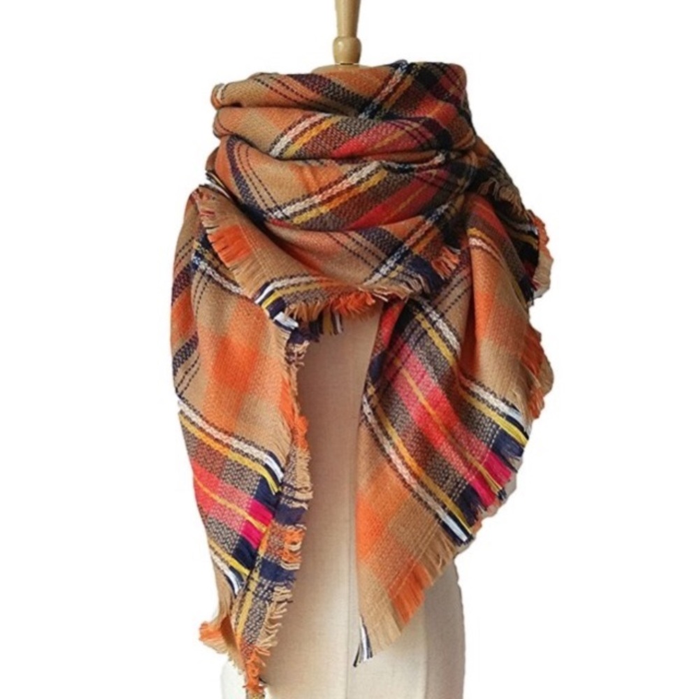 Pumpkin Spice Plaid Ultra Plush Blanket Scarf - Picture 5 of 7